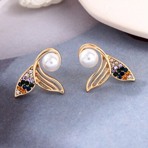 LiveChicStyle Jewelry - Colorful Whales Tail Pearl Stud Earrings